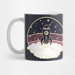 Vintage styled spaceship launch in pink Mug